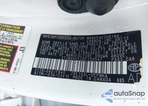 2013 Toyota Corolla Le из США, поврежденный, VIN 2T1BU4EE2DC120547